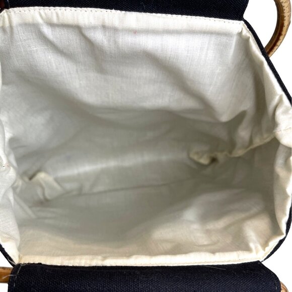 Quilted Bird Tote Bag Purse Lined Black Fabric Handbag Pocket Blue Jay Vintage - Picture 4 of 12